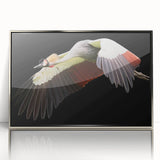 Framed wall art featuring an elegant crane design in silver acrylic, ideal for modern decor, showcasing intricate details and a sleek front view.
