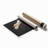 Elegant rolled print showcasing a crane design in a serene color palette, perfect for home decor, presented in a protective cardboard tube for delivery.