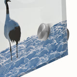 Close-up of an elegant crane design wall art piece, showcasing intricate details on acrylic glass with vibrant colors, perfect for modern decor.