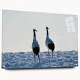 Elegant side view of a crane design wall art collection, showcasing vibrant colors and intricate details on acrylic glass, secured with stylish pins, perfect for modern decor.