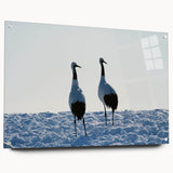 Elegant side view of a crane design wall art collection, showcasing vibrant colors and intricate details on acrylic glass, secured with stylish pins, perfect for modern decor.