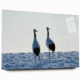 Elegant wall art featuring a side view of a crane design printed on acrylic glass, showcasing vibrant colors and intricate details, ideal for modern home decor.