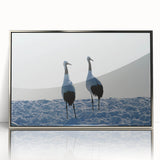 Framed wall art featuring an elegant crane design in silver acrylic, showcasing a contemporary aesthetic, perfect for modern home decor.