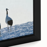 Close-up of a framed canvas wall art featuring a delicate crane design, showcasing intricate details and vibrant colors, perfect for modern home decor.