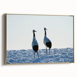 Framed wall art featuring a stylish crane design on canvas, showcasing gold accents and a sleek side view, perfect for modern home decor.
