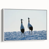 Framed canvas wall art featuring an elegant crane design on a white background, showcasing intricate details and textures. Ideal for modern home decor, this piece offers a serene and artistic touch to any room.