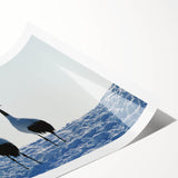 Elegant rolled print of a crane design wall art collection, showcasing intricate details and vibrant colors, perfect for enhancing any modern decor.