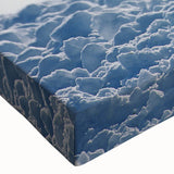 Close-up of a vibrant stretched canvas wall art featuring a crane design, showcasing intricate details and rich colors, ideal for enhancing modern home decor.