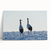 Stretched canvas wall art featuring elegant cranes in soft pastel colors, perfect for adding a serene touch to modern home decor. Ideal for nature lovers.