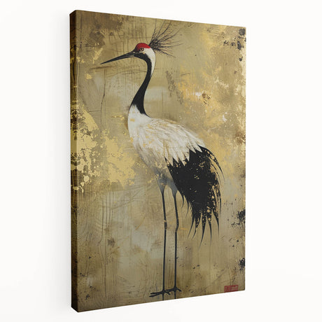 Elegant stretched canvas wall art showcasing a serene crane design, perfect for modern decor. The piece features soft hues and fine detailing, ideal for enhancing any living space.