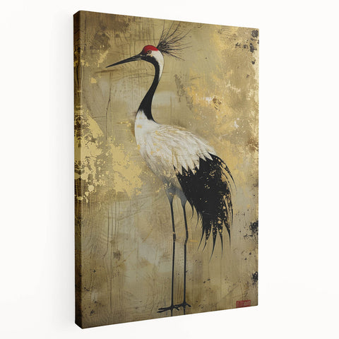 Elegant stretched canvas wall art showcasing a serene crane design, perfect for modern decor. The piece features soft hues and fine detailing, ideal for enhancing any living space.