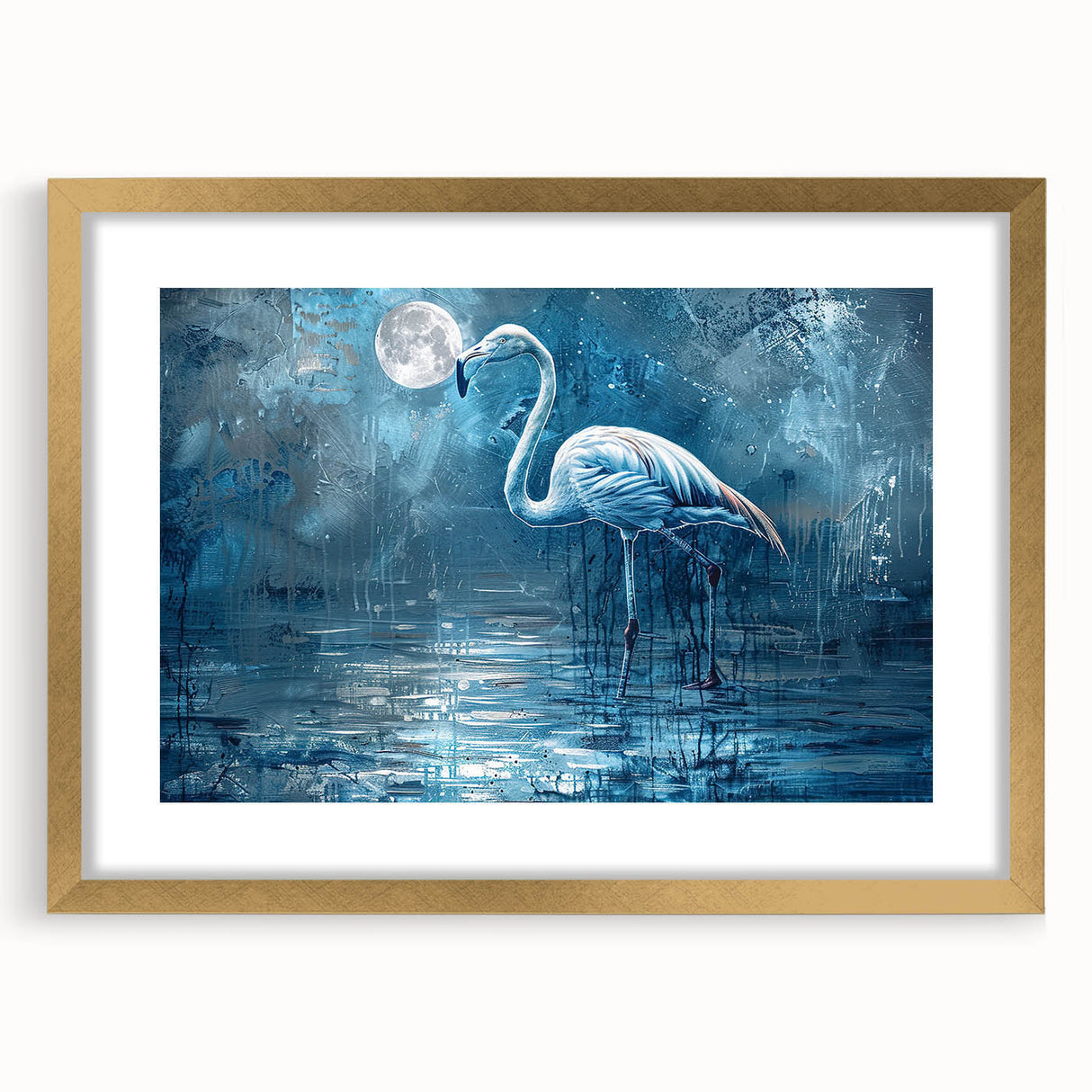 Framed wall art featuring elegant crane designs in gold and white, with a stylish mat, perfect for modern decor. Ideal for living rooms or office spaces.