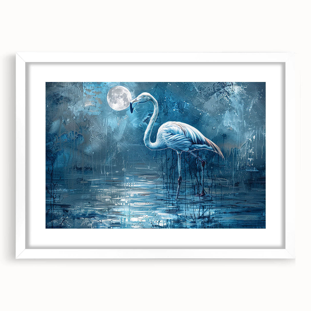 Framed wall art featuring a delicate crane design in a minimalist style, set against a white mat, showcasing elegant lines and soft colors for modern decor.