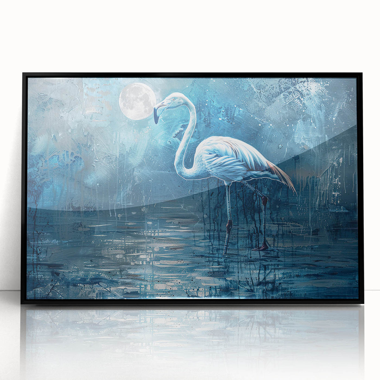 Framed black wall art featuring an elegant crane design in a contemporary style, ideal for modern home decor, showcasing intricate details and vibrant colors.