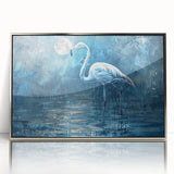 Framed acrylic wall art featuring an elegant crane design in silver tones, showcasing a modern aesthetic perfect for home decor, enhancing wall spaces with sophistication.