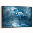 Framed wall art featuring a graceful crane design in an elegant black frame, showcasing intricate details and vibrant colors, ideal for modern decor.
