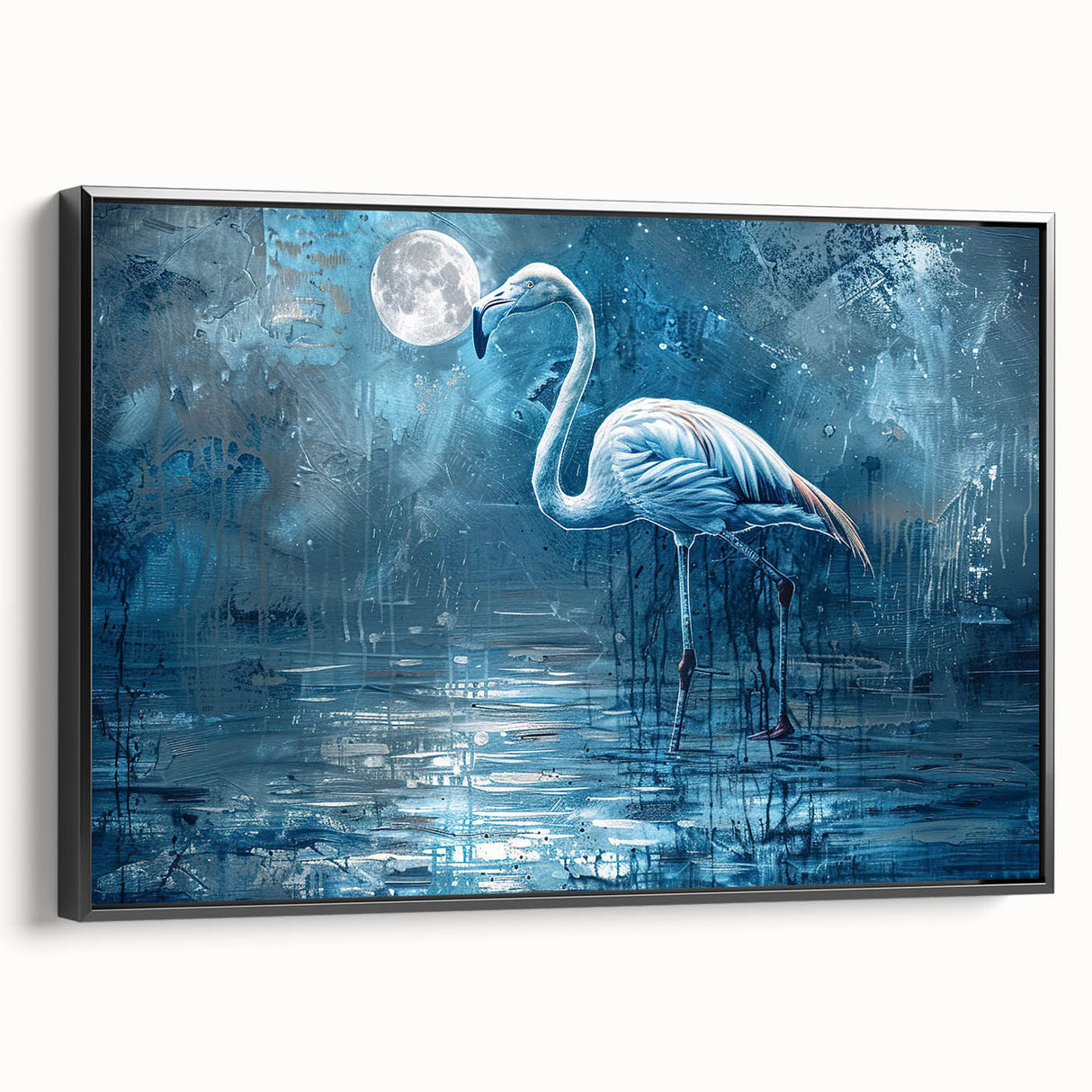 Framed wall art featuring a graceful crane design in an elegant black frame, showcasing intricate details and vibrant colors, ideal for modern decor.
