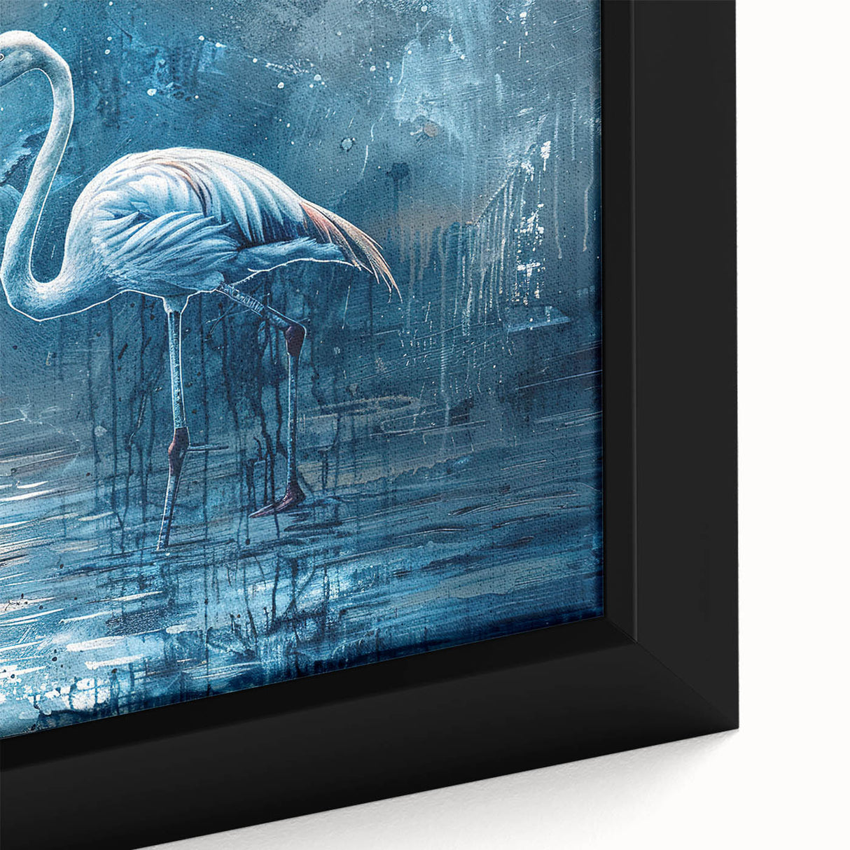 Elegant close-up of a framed canvas wall art featuring a detailed crane design, showcasing intricate patterns and vibrant colors, ideal for home decor.