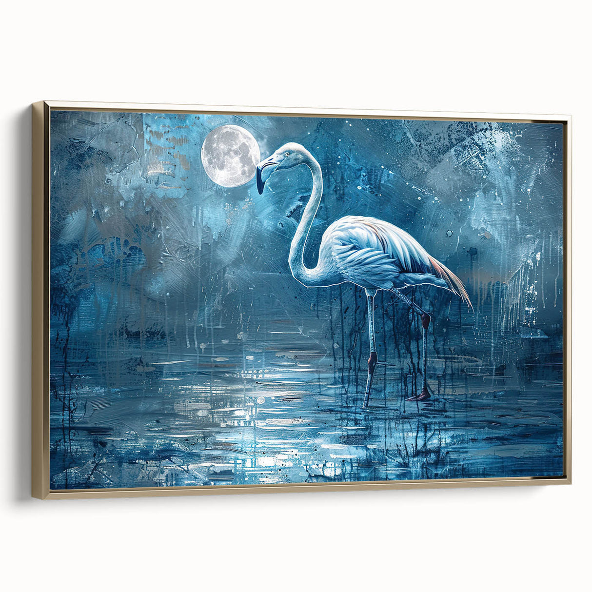 Framed wall art featuring a graceful crane design in gold tones, showcasing elegant details and a side view perspective that highlights its artistic texture. Ideal for enhancing modern decor.