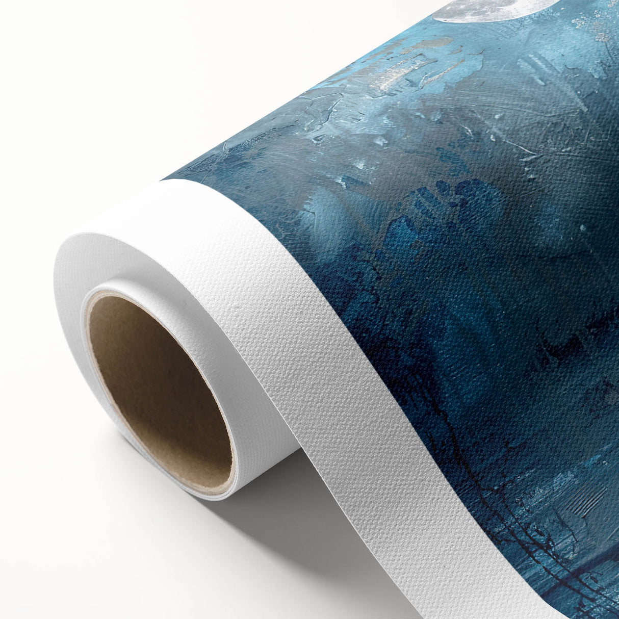 Elegant rolled canvas showcasing a crane design in soft blues and whites, perfect for enhancing modern home decor. Packaged securely in a cardboard tube for safe delivery.