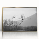 Framed wall art featuring a stylish crane design in gold tones, elegantly displayed with a sleek acrylic front, perfect for modern home decor.