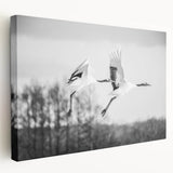 Elegant stretched canvas wall art featuring a serene crane design in soft pastel colors, showcasing intricate detailing and a modern aesthetic. Ideal for tranquil home decor.