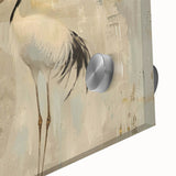 Close-up of a stunning acrylic glass wall art piece featuring a graceful crane design, showcasing vibrant colors and intricate details, perfect for modern home decor.