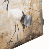 Close-up view of a vibrant crane design wall art piece, showcasing intricate details and rich colors on acrylic glass, ideal for modern decor and artistic expression.