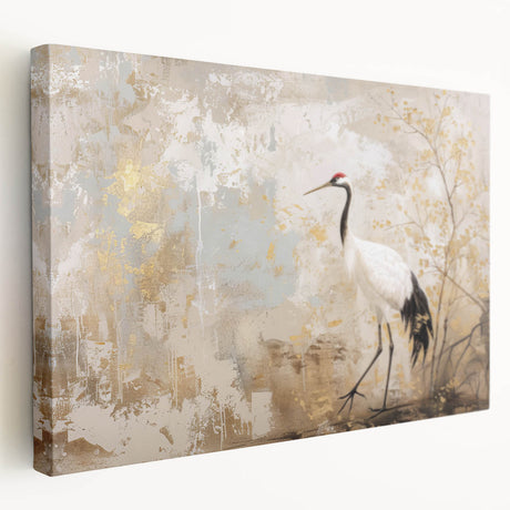 Stretched canvas wall art showcasing an elegant crane design in soft blue and white hues, ideal for adding a serene touch to modern home decor.