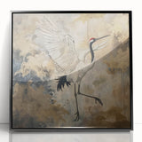 Framed wall art featuring an elegant crane design in black acrylic, showcasing intricate details and a modern aesthetic, perfect for enhancing contemporary decor.