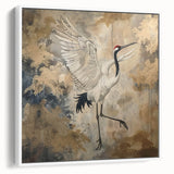 Framed wall art collection featuring a graceful crane design on high-quality canvas, displayed in a sleek white frame, ideal for modern home decor.