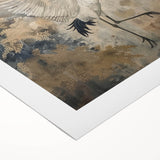 Elegant rolled canvas depicting a serene crane design in soft pastel colors, ideal for enhancing contemporary home decor. Perfect for art lovers seeking tranquility.