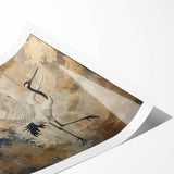 Rolled print of a sophisticated crane design in soft pastel tones, ideal for modern decor, showcasing graceful birds amidst abstract foliage, perfect for wall art enthusiasts.