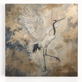 Elegant stretched canvas wall art featuring a serene crane design in soft pastel colors, perfect for enhancing modern home decor and adding a tranquil touch to living spaces.