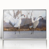 Framed wall art featuring an elegant crane design on a white background, showcasing intricate details and modern aesthetics, perfect for contemporary home decor.