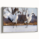 Framed canvas wall art featuring elegant crane designs in silver tones, showcasing a contemporary aesthetic perfect for modern home decor.