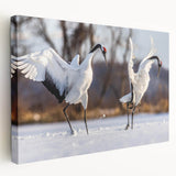 Stretched canvas wall art featuring an elegant crane design in soft pastel colors, ideal for home decor. Side view showcasing the canvas's depth and texture.