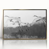 Framed wall art featuring a stunning gold-accented crane design, showcasing intricate details and elegant aesthetics, perfect for enhancing modern home decor.