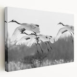 Elegant stretched canvas wall art featuring a serene crane design, showcasing intricate details and soft colors, perfect for enhancing modern home decor.