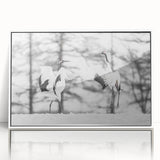 Framed wall art featuring an elegant crane design in a white frame, showcasing intricate details and vibrant colors, perfect for enhancing modern home decor.