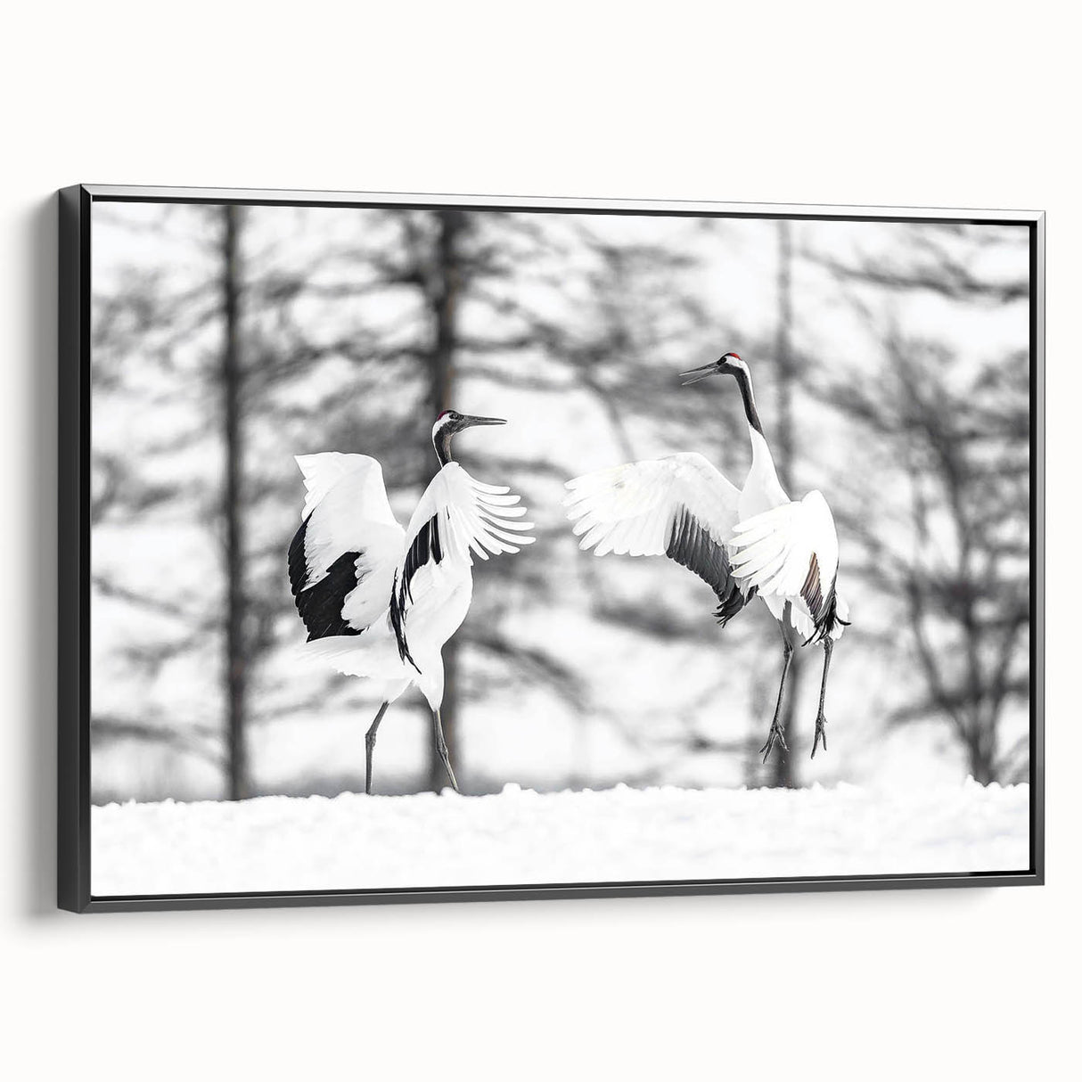 Framed wall art featuring a striking black crane design on textured canvas, showcasing elegant lines and intricate details, perfect for modern home decor.