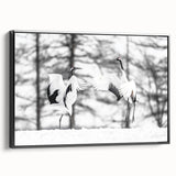 Framed wall art featuring a striking black crane design on textured canvas, showcasing elegant lines and intricate details, perfect for modern home decor.