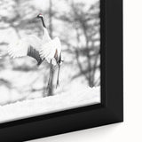 Close-up of a framed canvas wall art piece showcasing an elegant crane design, with intricate details and vibrant colors, ideal for modern home decor.