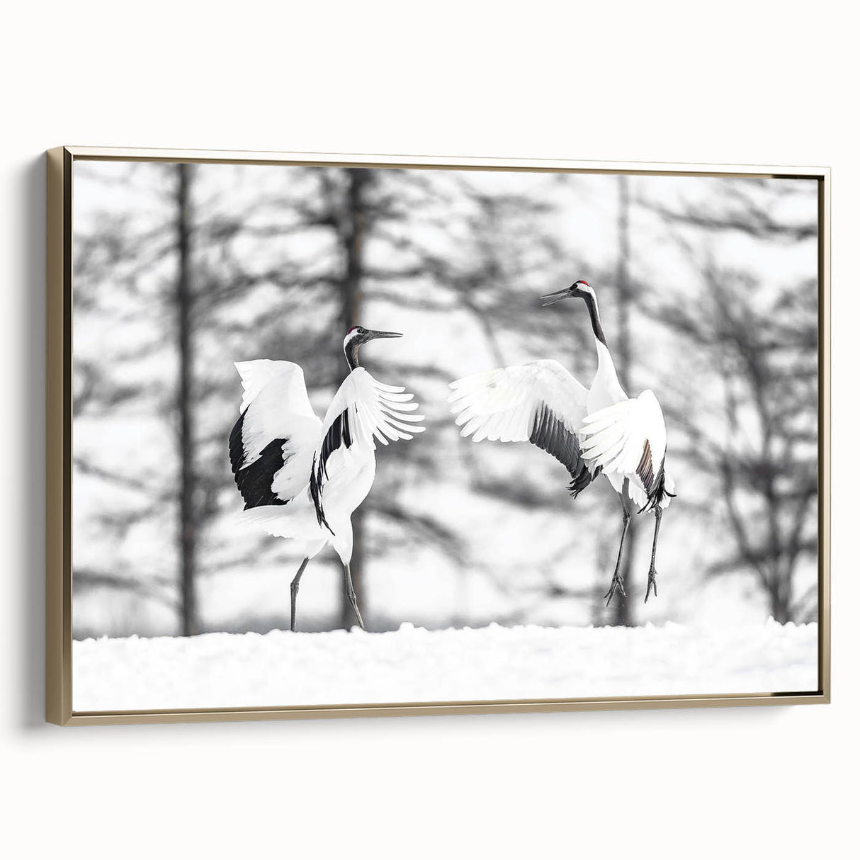 Elegant framed wall art featuring a crane design in gold hues, showcasing a modern aesthetic suitable for home decor. The side view highlights its intricate detail and premium framing, perfect for enhancing interior spaces.