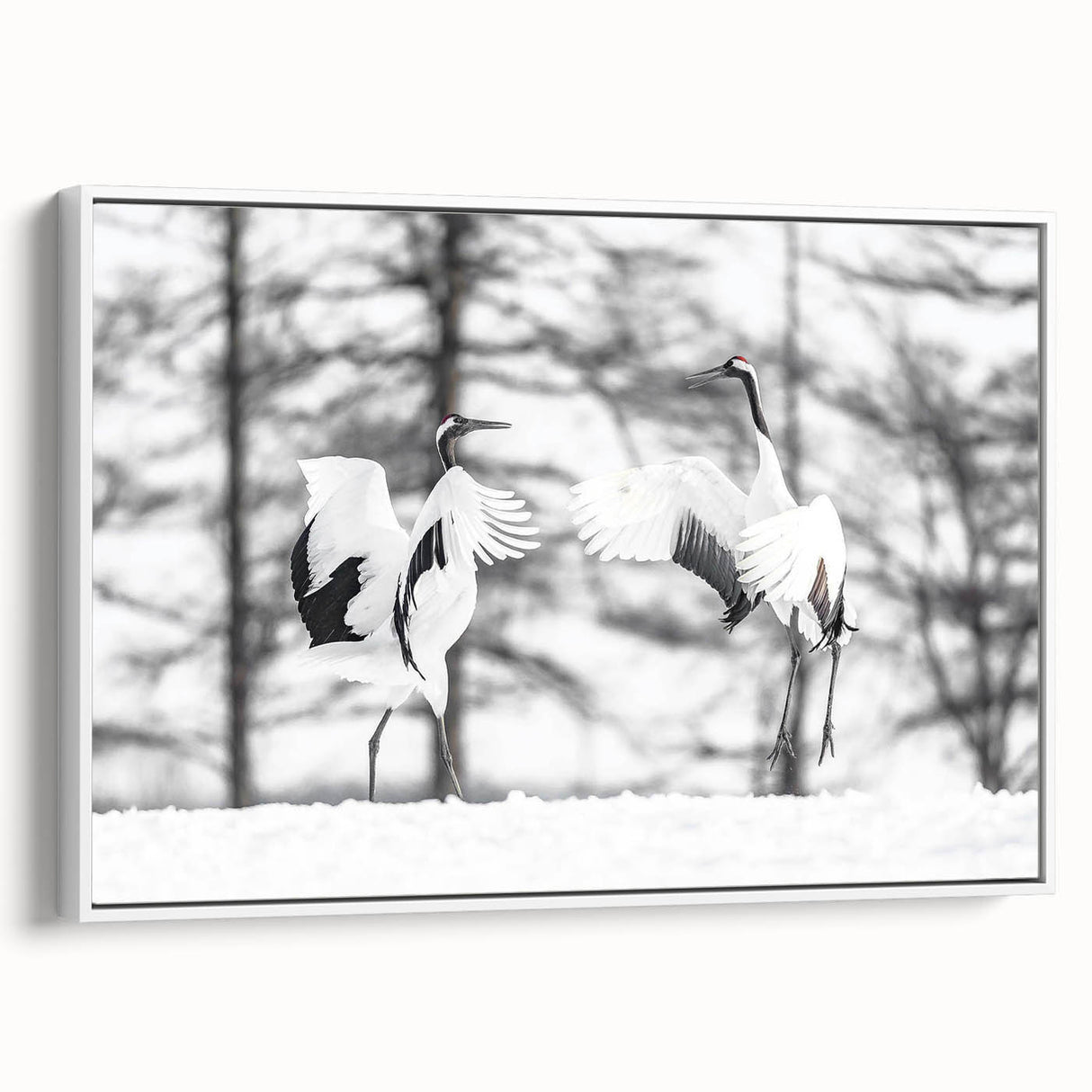 Framed wall art canvas featuring an elegant crane design in a minimalist style, displayed against a white background, adding sophistication to any decor.