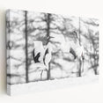 Stretched canvas artwork showcasing a beautiful crane design in vibrant colors, ideal for home decor. Side view highlights its gallery-style edges, perfect for modern interiors.