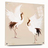 Elegant wall art collection featuring a detailed crane design on acrylic glass, displayed from the side with pin accents, perfect for modern decor.