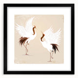 Framed wall art featuring an elegant crane design in black and white, set against a matte background, ideal for modern home decor or office spaces.
