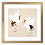 Framed wall art showcasing a graceful crane design in gold accents, featuring a white mat and elegant frame, perfect for home decor or gift-giving.