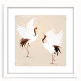 Elegant framed wall art featuring a serene crane design, set in a white mat and frame, perfect for adding a touch of tranquility to home decor.